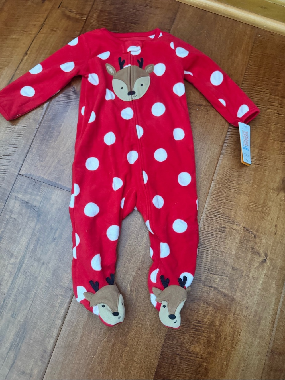 Carter's Red Polka Dot Reindeer Footed One-Piece
